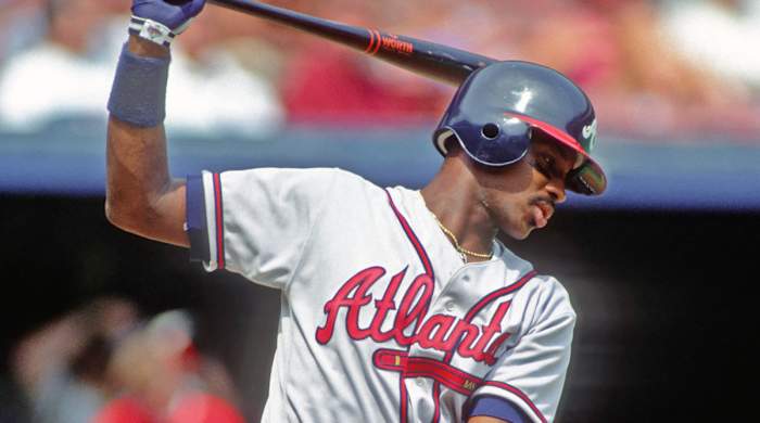 Fred McGriff of the Atlanta Braves bats in 1993